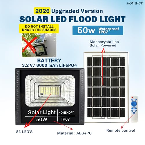 Homehop Solar Flood Light Outdoor LED Waterproof Automatic Wall Mount Lamp for Home,Garden,Balcony, Patio with Remote Control (ABS, 168 LED, Combo Pack of 2) - Image 2