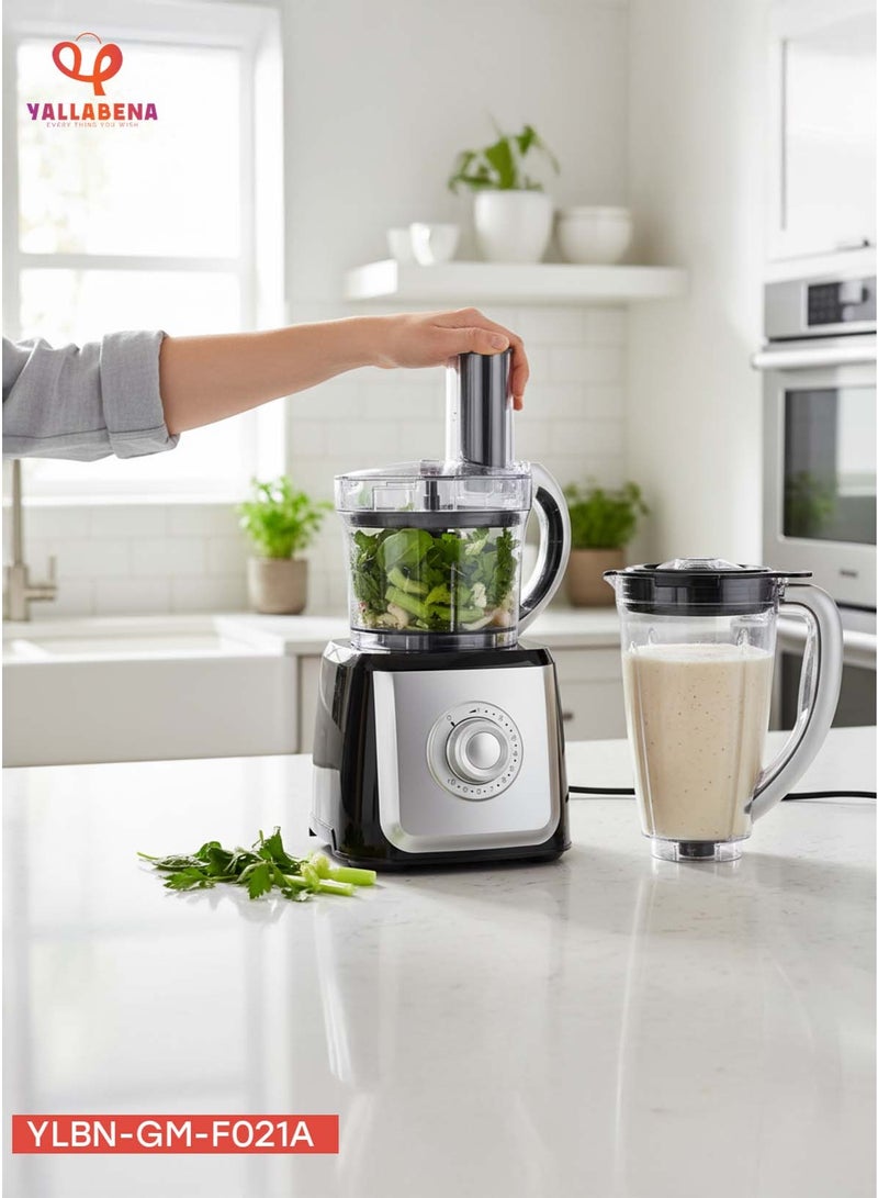يلا بينا محضر طعام مع خلاط GM-F021A – 500 وات، برطمان 1.2 لتر ووعاء 1.0 لتر، سرعات متعددة مع نظام أمان - Image 4