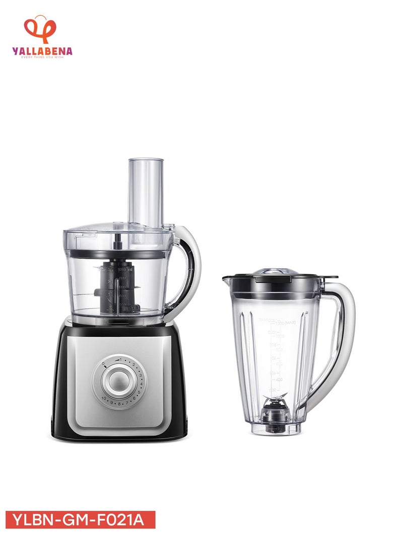 يلا بينا محضر طعام مع خلاط GM-F021A – 500 وات، برطمان 1.2 لتر ووعاء 1.0 لتر، سرعات متعددة مع نظام أمان - Image 2