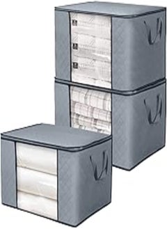 Generic Clothes Storage Bag Large Capacity Organizer with Reinforced Handle Thick Fabric Large Clear Window for Comforters, Blankets, Bedding 3PCS, 90L,60x43x35cm 