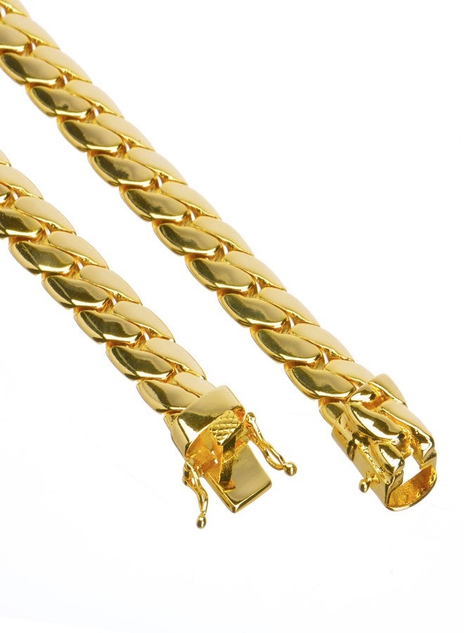 metaltree98 Miami Cuban Link Chain Gold Tone 9mm Safety Lock Necklace 20 22 24 26" (9 mm 24") - Image 2