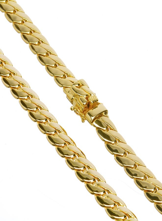 metaltree98 Miami Cuban Link Chain Gold Tone 9mm Safety Lock Necklace 20 22 24 26" (9 mm 24") - Image 1