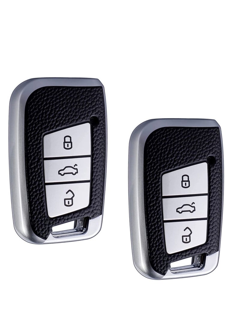 SYOSI 2PCS Key Fob Cover for 2022 2021 2020 2019 VW Volkswagen Tiguan Atlas Jetta Passat Golf Alltrack 280 buckles and 330 shells men women Push Button Start Models - Image 1