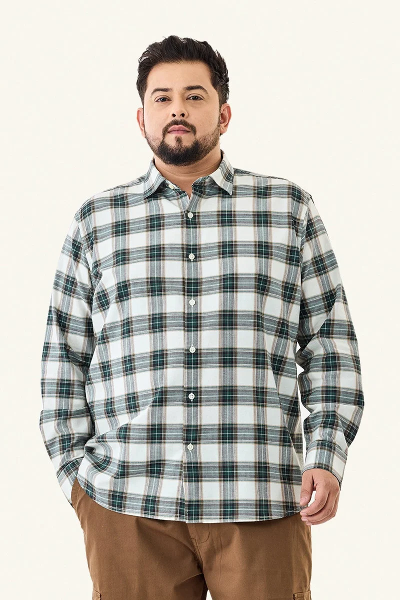 سنيتش قميص كاروهات مقاس كبير قطن % بقصة عادية