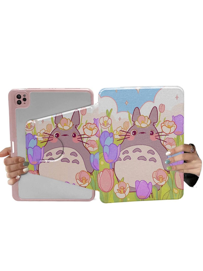 Rotating Tablet Case for Samsung Galaxy Tab S10 FE Plus / Samsung Galaxy Tab S10 FE / Samsung Galaxy Tab S8 / Samsung Galaxy Tab S6 Lite with Stand Cover and Pencil Storage in pink - Image 1