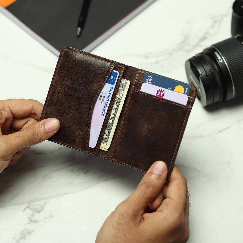FOXHACKLE Leather Credit Card Holder Wallet for Men and Women, Thin Bifold RFID Blocking Wallet, Slim Front Pocket Minimalist Wallet, Small Card Case (Olive Brownish) - Image 4