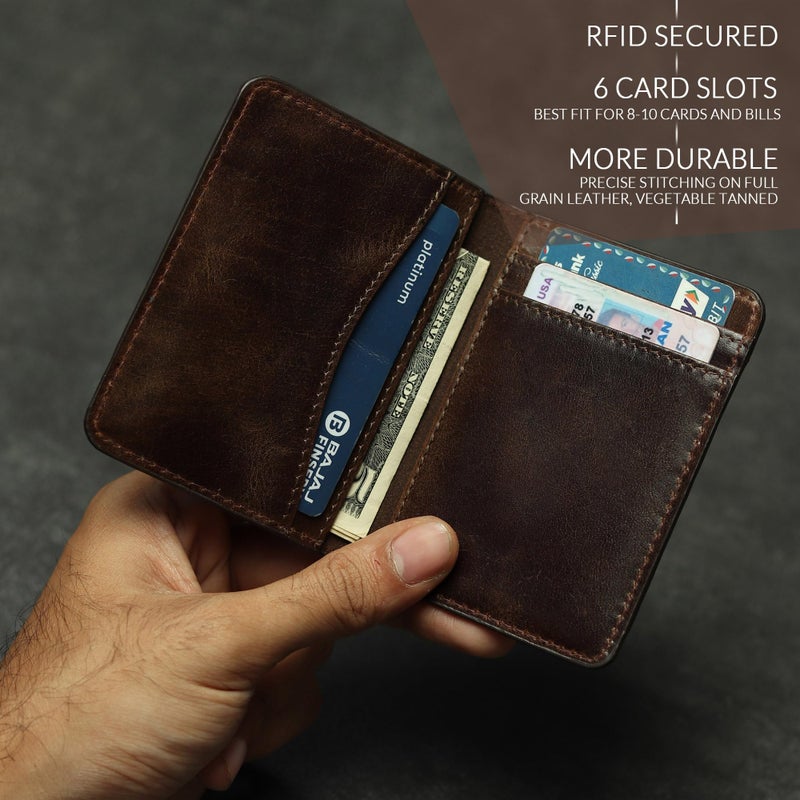 FOXHACKLE Leather Credit Card Holder Wallet for Men and Women, Thin Bifold RFID Blocking Wallet, Slim Front Pocket Minimalist Wallet, Small Card Case (Olive Brownish) - Image 2