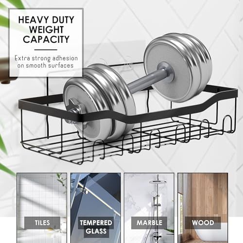 Clara Clark Bathroom Accessories Set - 28PC Bathroom Set with Adhesive Corner Shower Caddy Hanging, Bathroom Sets with Shower Curtain and Rugs, Teal Shower Curtain Set with Bathroom Trash Can - Image 5