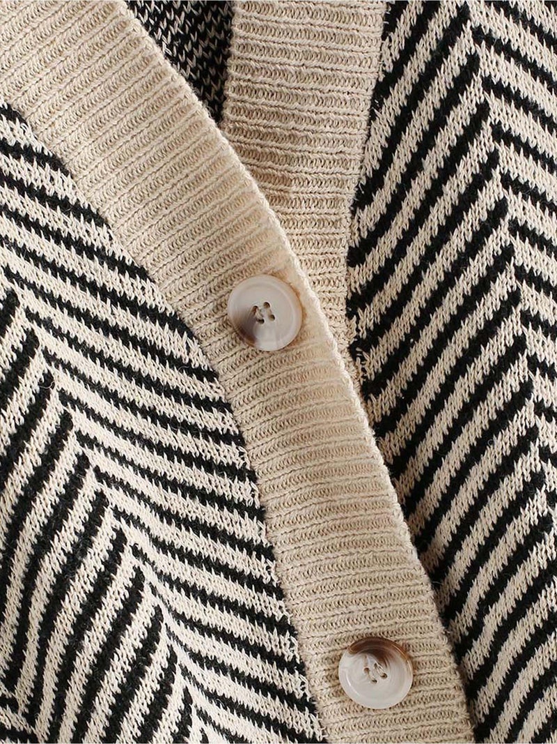ZAFUL Women's Striped Cardigan Long Sleeve Button Up Open Front Knit Oversized Sweater (0-Stripes) - Image 4