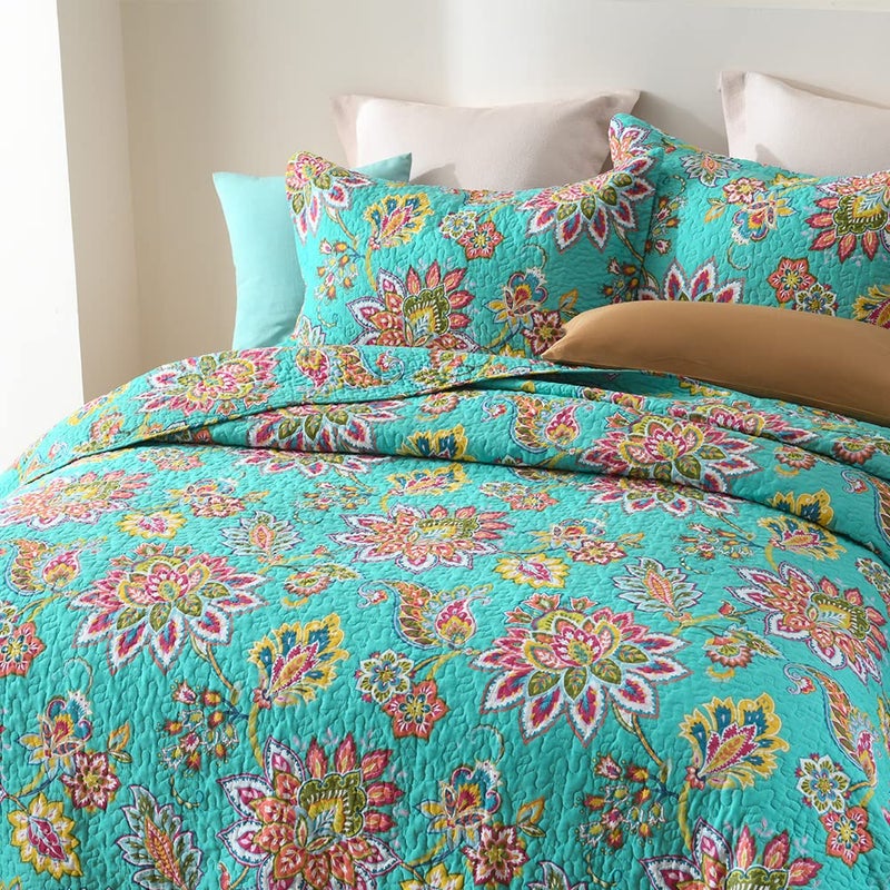 VISIMISI Cotton Bedspread Quilt Sets Reversible Bedding Coverlet Sets Comforter Paisley Floral Bedspread (Green Vintage Floral, Queen Size) - Image 2
