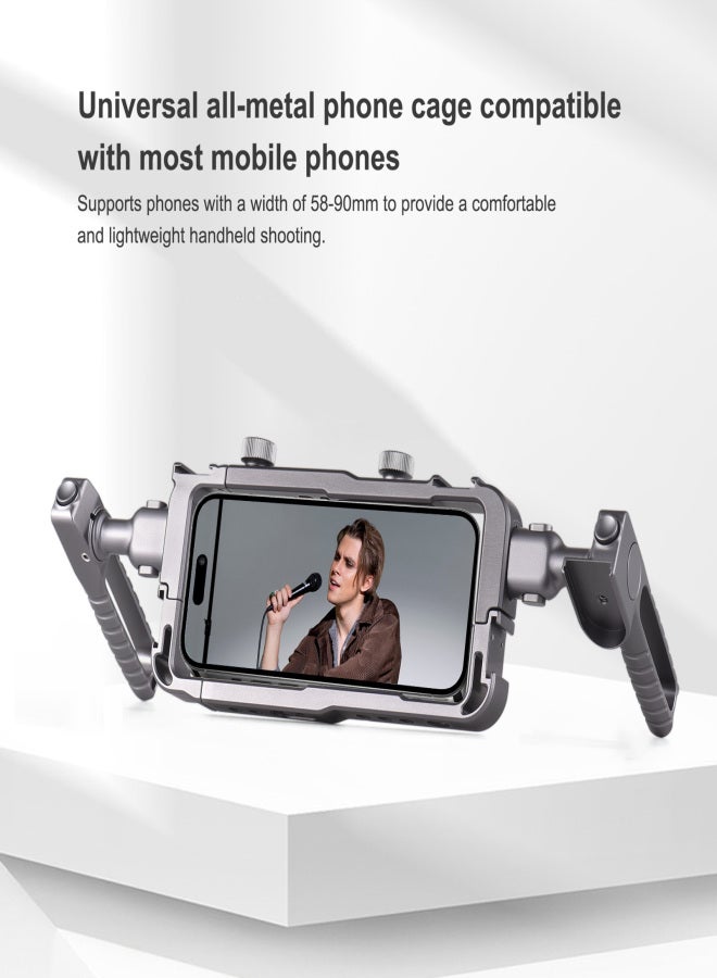 BAFANG BFT-02C Universal Phone Cage Portable Phone Video Rig Kit Handheld Smartphone Stabilizer Bracket with 2 Side Handles 4 Cold Shoe Mounts Replacement for iPhone 16/15/14/13 Android Phones - Image 3