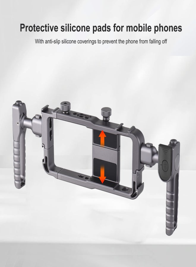 BAFANG BFT-02C Universal Phone Cage Portable Phone Video Rig Kit Handheld Smartphone Stabilizer Bracket with 2 Side Handles 4 Cold Shoe Mounts Replacement for iPhone 16/15/14/13 Android Phones - Image 4