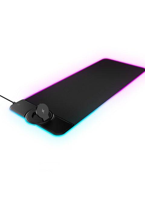 وسادة ماوس للألعاب بتقنية RGB مع شاحن لاسلكي وحامل للهاتف، إضاءة LED – إكسسوار مكتبي متعدد الوظائف للاعبين والاستخدام المكتبي