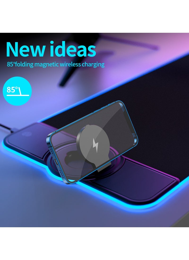 أديلي وسادة ماوس للألعاب بتقنية RGB مع شاحن لاسلكي وحامل للهاتف، إضاءة LED – إكسسوار مكتبي متعدد الوظائف للاعبين والاستخدام المكتبي  - Image 3