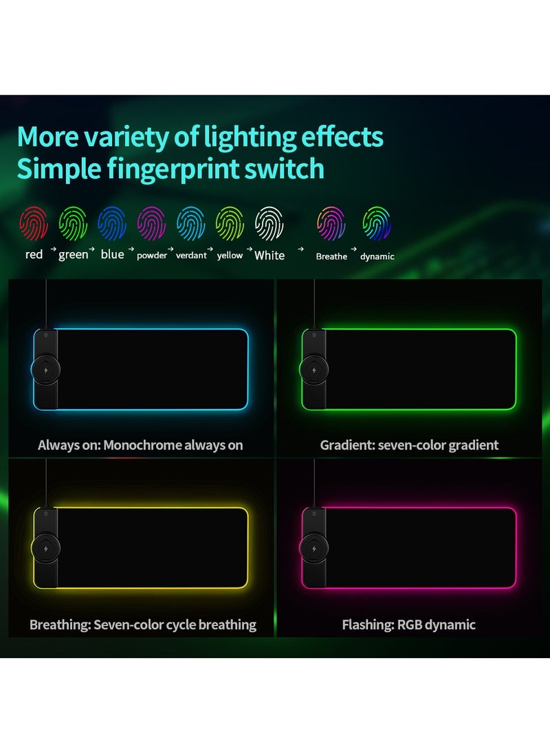 أديلي - وسادة ماوس للألعاب بتقنية RGB مع شاحن لاسلكي وحامل للهاتف، إضاءة LED – إكسسوار مكتبي متعدد الوظائف للاعبين والاستخدام المكتبي - Image 1
