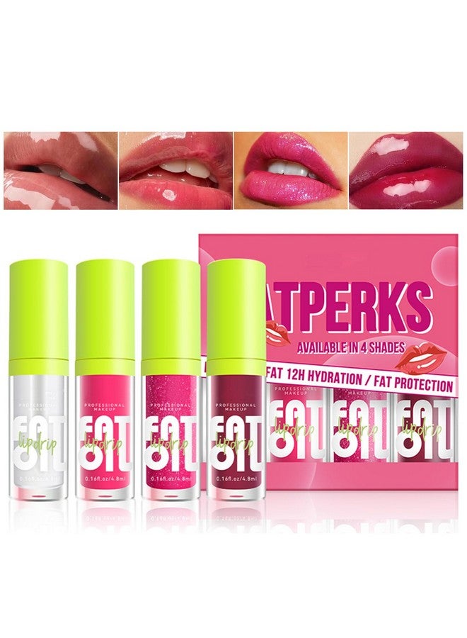 Loobexery 4 Colors Fat Oil Lip Drip Lip Oil Lip Glaze Hydrating Lip Glow Oil Big Brush Head Moisturizing Lip Gloss Shiny Transparent Tinted Plumping Lip Oil Long Lasting Nourishing Nonsticky (A) - Image 1