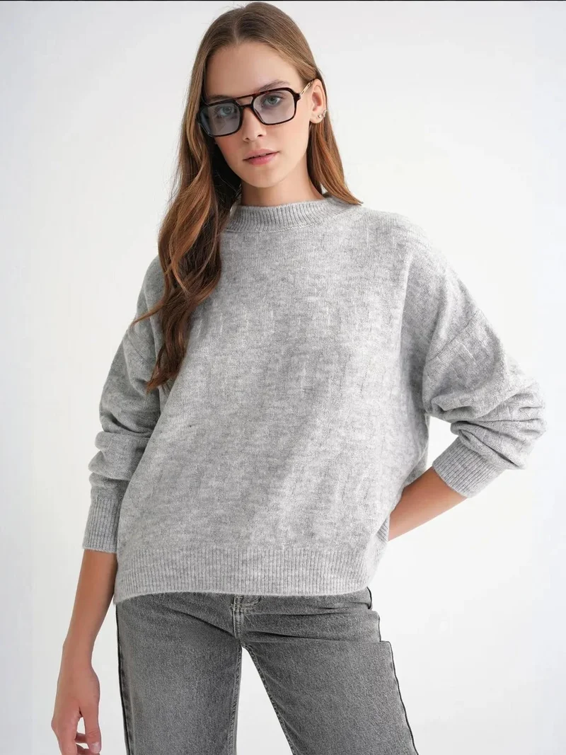Mixray Ribbed Knitwear Pullover Sweater with Hair Braid Pattern