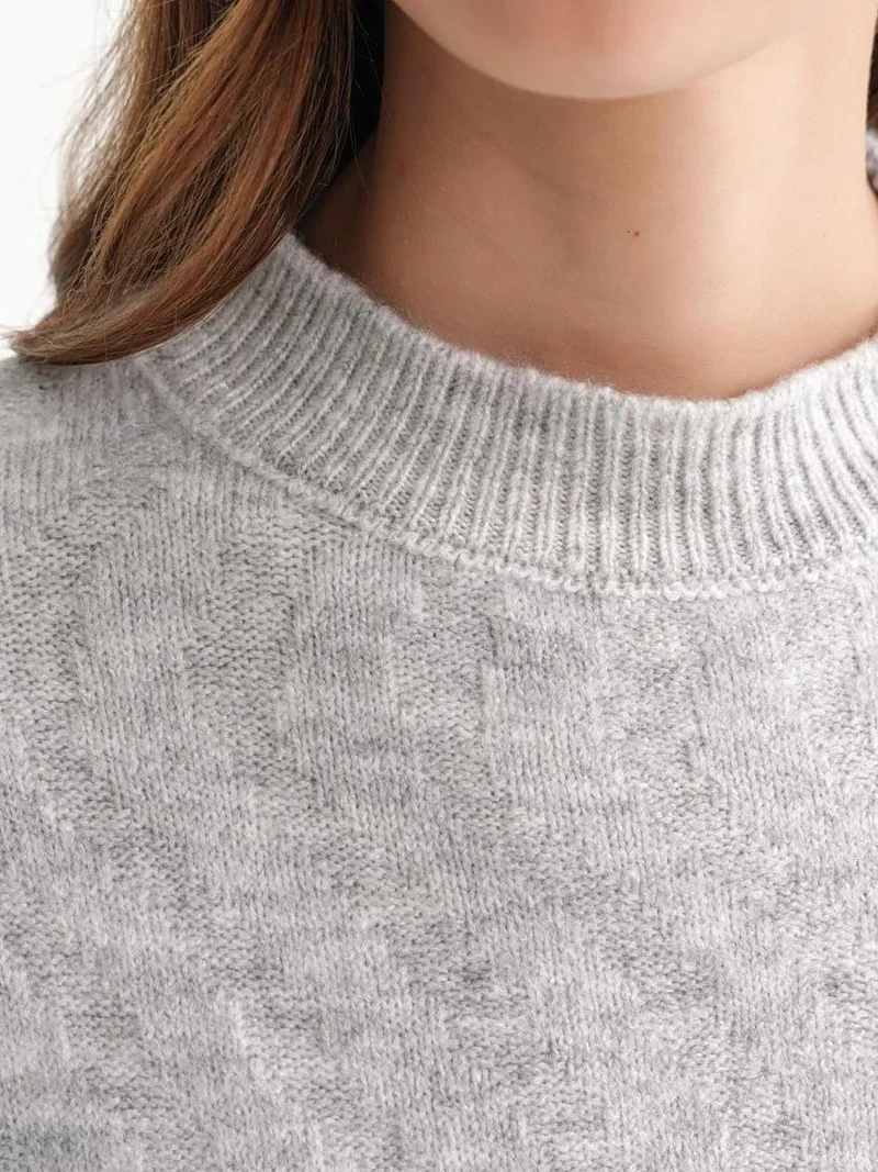 Mixray Grey Mixray Ribbed Knitwear Pullover Sweater with Hair Braid Pattern for Women | Best Price UAE