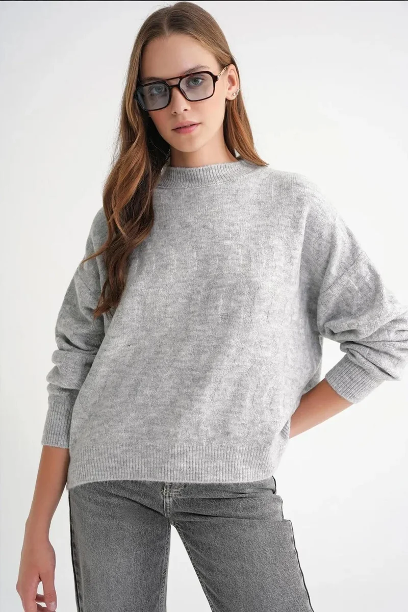 Mixray Mixray Ribbed Knitwear Pullover Sweater with Hair Braid Pattern