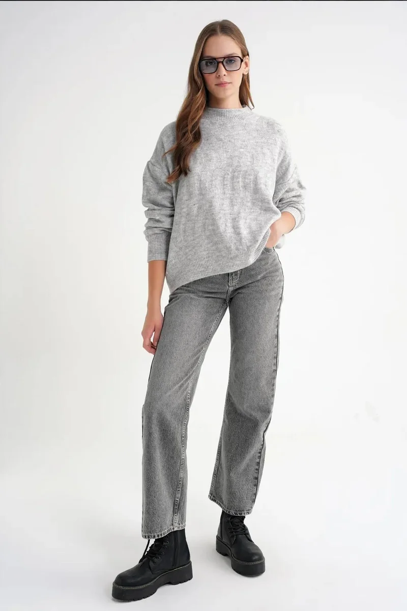 Mixray Mixray Ribbed Knitwear Pullover Sweater with Hair Braid Pattern