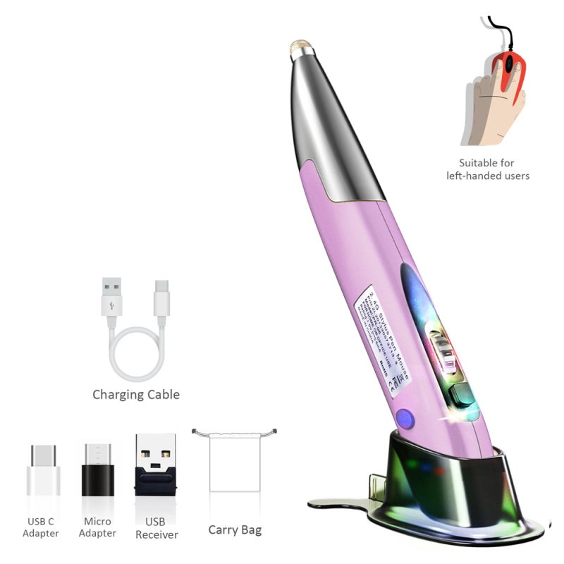 Optical Pen: 2.4GHz Wireless Rechargeable Pocket Pen - 33Ft Working Distance Double-Right Key Design for Left & Right Handed Users with Purple LED Lights - Image 2