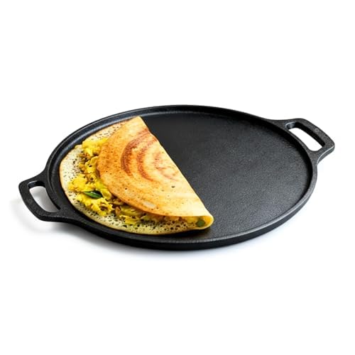 Omichef Premium Cast Iron Tawa for Dosa & Chapathi | 30.1 cm / 11.9 Inch Heavy Tawa (3kg) | Induction Friendly | Naturally Non-Stick, 100% Pure & Toxin-Free | No Chemical Coating - Image 1