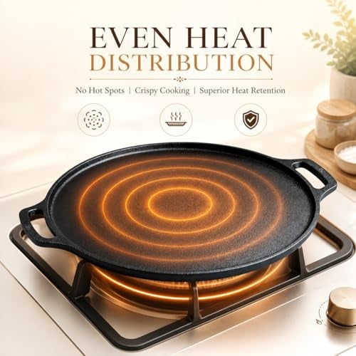 Omichef Premium Cast Iron Tawa for Dosa & Chapathi | 30.1 cm / 11.9 Inch Heavy Tawa (3kg) | Induction Friendly | Naturally Non-Stick, 100% Pure & Toxin-Free | No Chemical Coating - Image 5