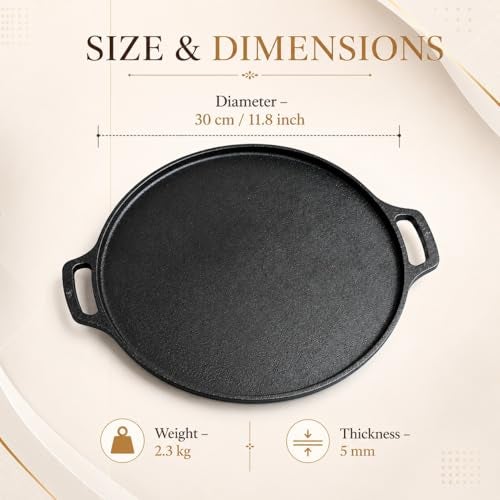 Omichef Premium Cast Iron Tawa for Dosa & Chapathi | 30.1 cm / 11.9 Inch Heavy Tawa (3kg) | Induction Friendly | Naturally Non-Stick, 100% Pure & Toxin-Free | No Chemical Coating - Image 4