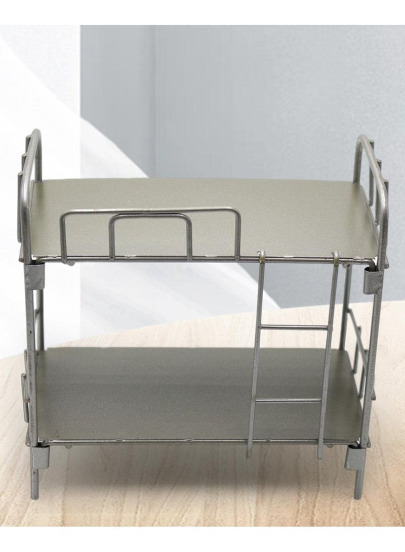 دايتويز سرير دمية بطابقين بمقياس 1/12 - سرير صغير مزدوج الطبقات من سبائك معدنية لبيت الدمى، طقم أثاث دمى أنيق بتفاصيل واقعية، إكسسوارات متينة لبيت الدمى للأطفال وهواة الجمع - Image 3