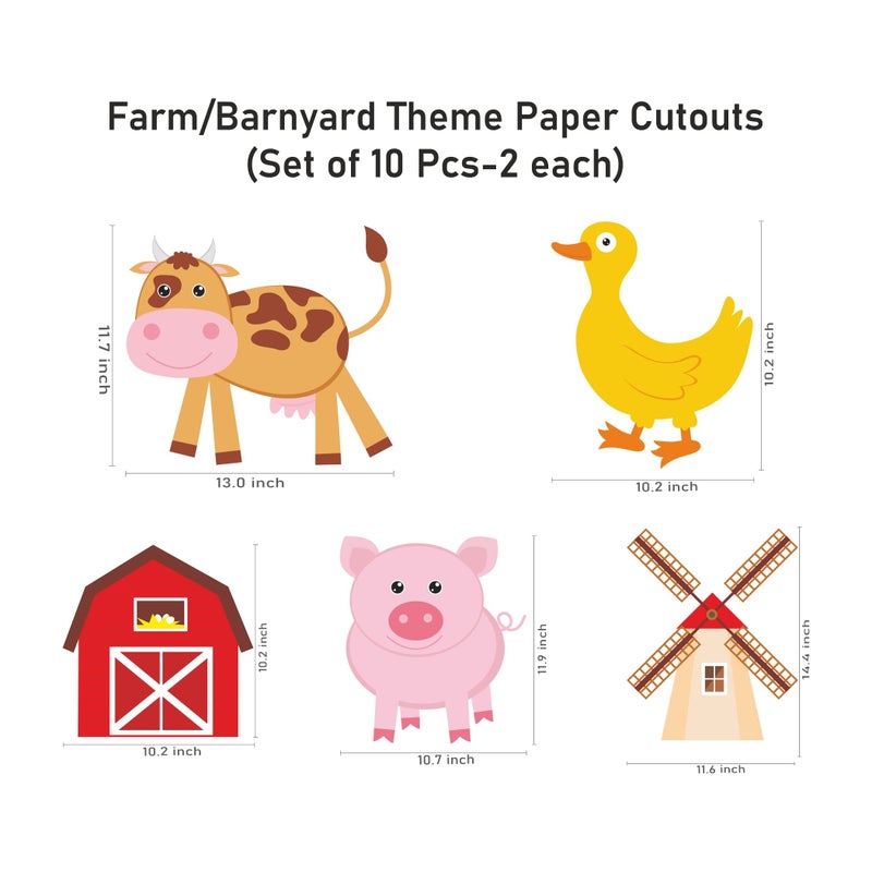 PrettyurParty Pretty UR Party Farm Party Theme Paper Cutouts for Birthday Parties, Barnyard Party Supplies décor, Farm Animals Birthday Party Decoration Cut-Outs - Multicolour (10 pcs) - Image 2