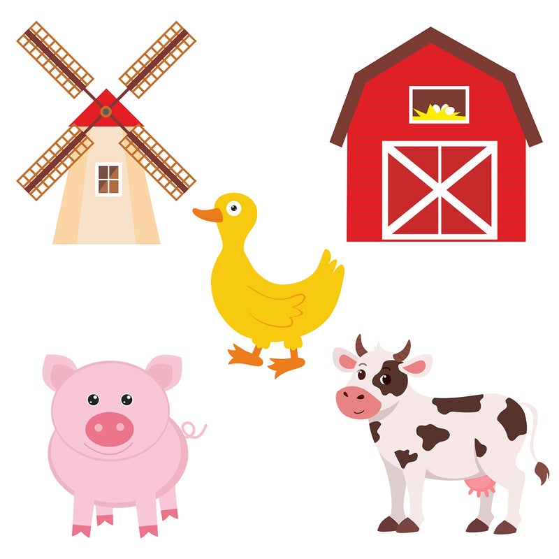 PrettyurParty Pretty UR Party Farm Party Theme Paper Cutouts for Birthday Parties, Barnyard Party Supplies décor, Farm Animals Birthday Party Decoration Cut-Outs - Multicolour (10 pcs) - Image 1