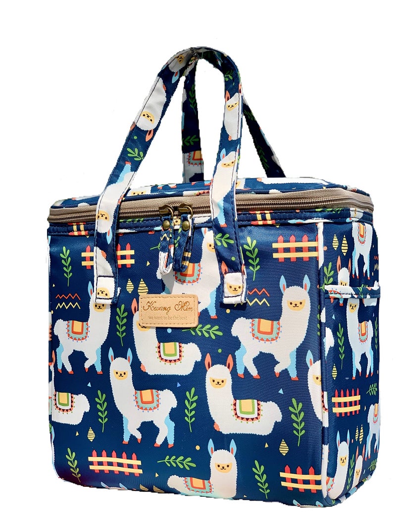 Kwang Min Llama Insulated Lunch Bag Reusable CoolerOrganizer for OfficePicnicPartyBeachDurable fabric wWater Scratch Resistance Light EZ to CleanIdeal for LlamaAlpaca loverNavy