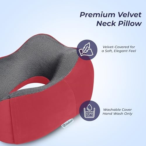 Billebon Neck Pillow for Travel – Cool-Gel Infused Memory Foam Support, U-Shape Ergonomic Design, Portable for Flight Journeys, Lightweight Compact Build, Soft Washable Cover (Red) - Image 3