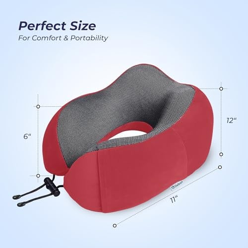 Billebon Neck Pillow for Travel – Cool-Gel Infused Memory Foam Support, U-Shape Ergonomic Design, Portable for Flight Journeys, Lightweight Compact Build, Soft Washable Cover (Red) - Image 5