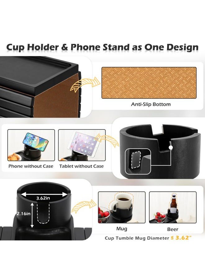 BAMTRAY Couch Cup Holder Tray, 15.75" Bamboo Cup Holder for Couch, 3 in 1 Foldable Arm Chair Clip on Side Tray Table for Remote Snack Table on Armrest - Image 4