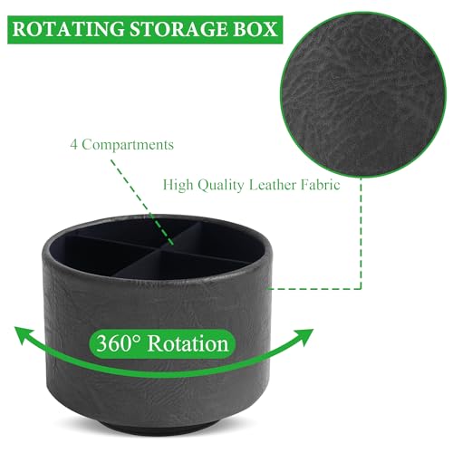 Hennaja Round Leather Art Supply Organizer,Remote Control Holder,360 Degree Spinning,Multi-Functional Pencil Holder,4 Compartments Desktop Stationary Organizer(1-Crazy Black) - Image 3