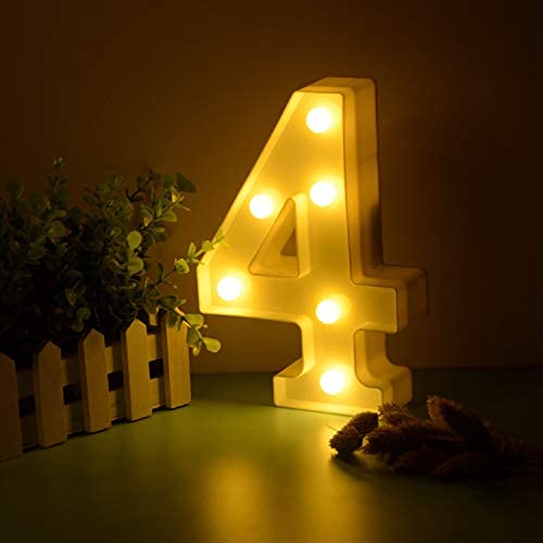 Partyzon Partyzon LED Acrylic Marquee Letter Lights Sign Light Up Alphabet Letters Pack of 1 for Wedding Birthday Party Christmas Home Bar Decoration Warm White Number 4 - Image 1