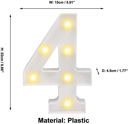 Partyzon Partyzon LED Acrylic Marquee Letter Lights Sign Light Up Alphabet Letters Pack of 1 for Wedding Birthday Party Christmas Home Bar Decoration Warm White Number 4 - Image 3
