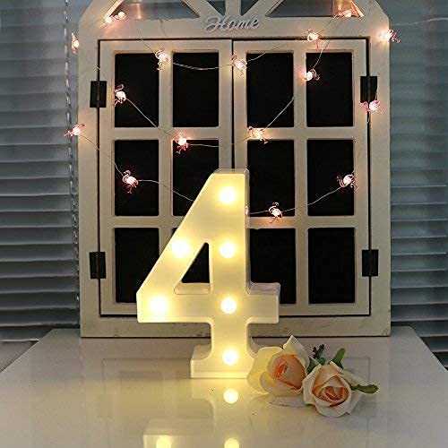 Partyzon Partyzon LED Acrylic Marquee Letter Lights Sign Light Up Alphabet Letters Pack of 1 for Wedding Birthday Party Christmas Home Bar Decoration Warm White Number 4 - Image 2