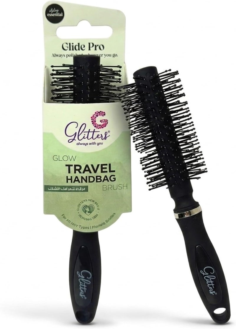 Glitters Travel Handbag Hair Brush with Flexible Bristles - Portable Size (GLOW-2) - Image 1