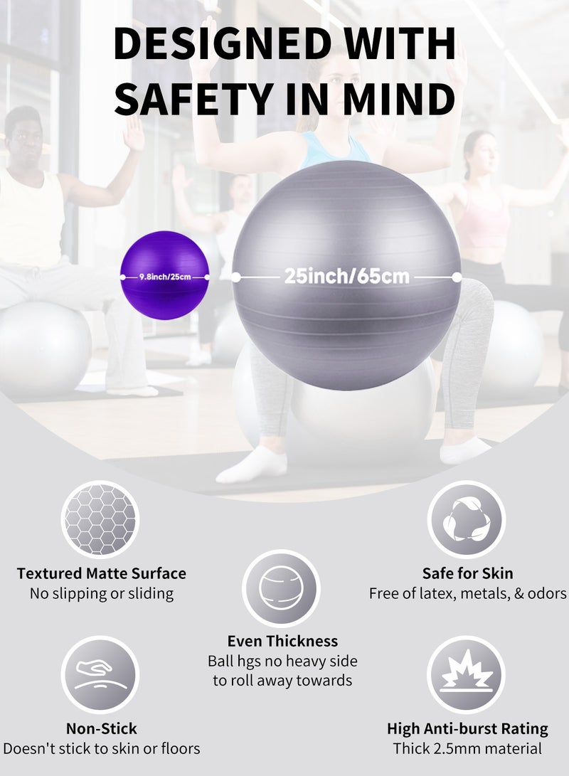 HomKawt 2 PCS Yoga Ball Fitness Ball, Explosion-proof and Sliding Balance Yoga Ball Chair for Yoga Pilates Childbirth Pregnancy with Quick Inflation Pump (25 & 65cm)  - Image 2