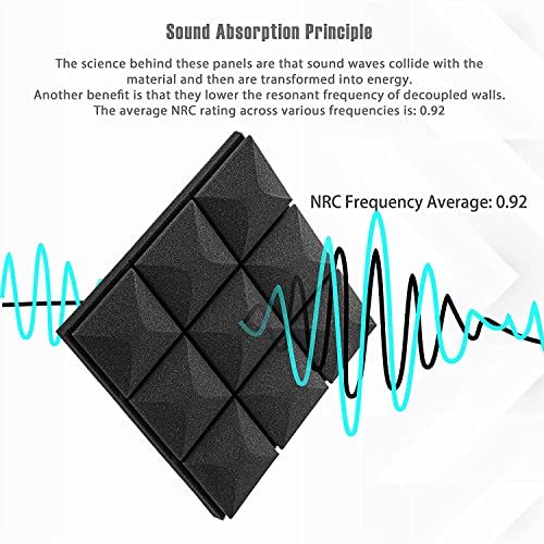 ATOOTFUSION Acoustic Panels, 2" X 12" X 12" Acoustic Foam Panels, Studio Wedge Tiles, Sound Panels Pyramid Soundproof Sound Insulation Absorbing Home and Office(Black) (Count 03) - Image 5