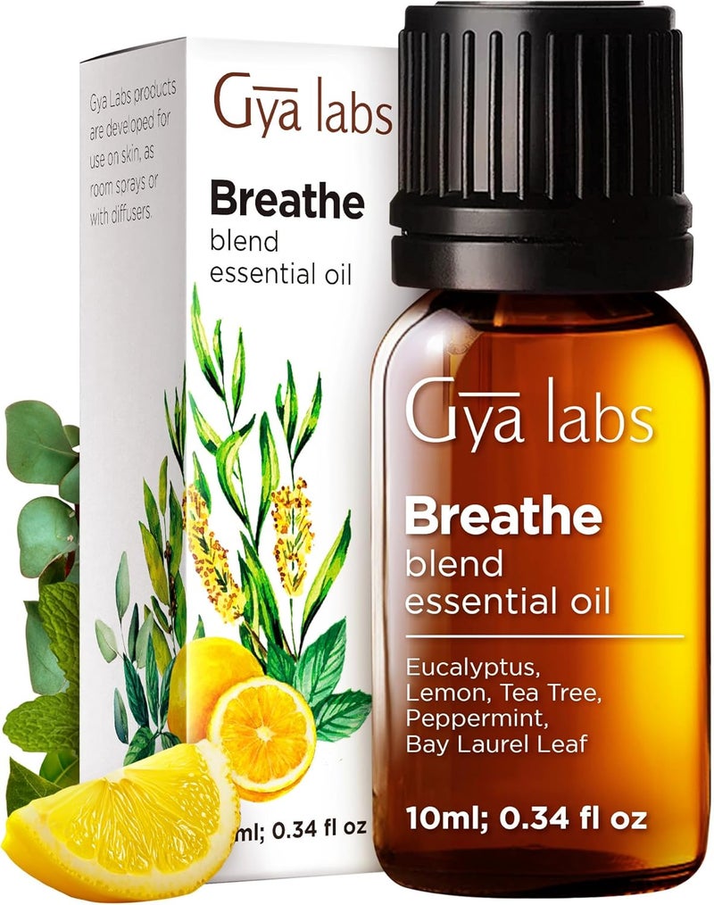 Gya Labs Breathe Essential Oil Blends - 100% Pure Natural Breathe Easy Essential Oils from Eucalyptus, Peppermint and More for Humidifier Cleaner (0.34 Fl Oz) - Image 1