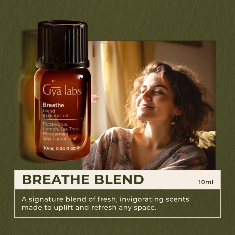 Gya Labs Breathe Essential Oil Blends - 100% Pure Natural Breathe Easy Essential Oils from Eucalyptus, Peppermint and More for Humidifier Cleaner (0.34 Fl Oz) - Image 2
