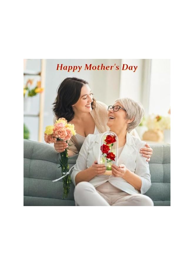 The Bros LED Eternal Rose in Glass Dome, Red Roses Gift Set for Women, Mother's Day, Birthday, Anniversary - Real Touch Artificial Flowers (Red) - Image 3