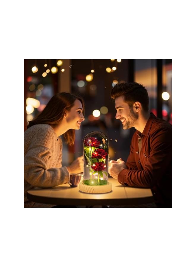 The Bros LED Eternal Rose in Glass Dome, Red Roses Gift Set for Women, Mother's Day, Birthday, Anniversary - Real Touch Artificial Flowers (Red) - Image 5