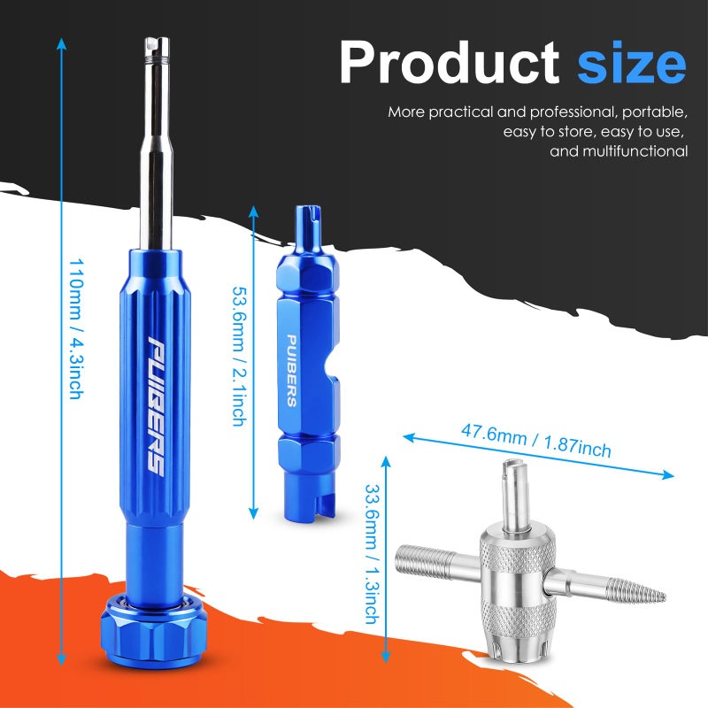 PUIBERS Tire Valve Stem Removal Tool Kit 3-Piece Set, Presta and Schrader Valve Core Removal Tools Set with 4 in 1 Valve Stem Puller Repair Tools - Image 2