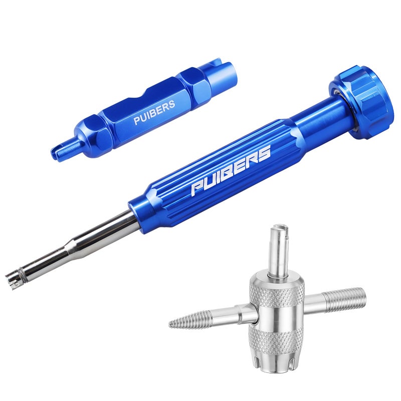 PUIBERS Tire Valve Stem Removal Tool Kit 3-Piece Set, Presta and Schrader Valve Core Removal Tools Set with 4 in 1 Valve Stem Puller Repair Tools - Image 1