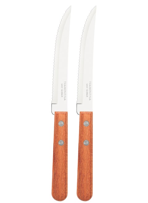Since 1911,Made in Brazil- Dynamic 2 Pieces Steak Knife Set with Stainless Steel Blade and Natural Wood Handle