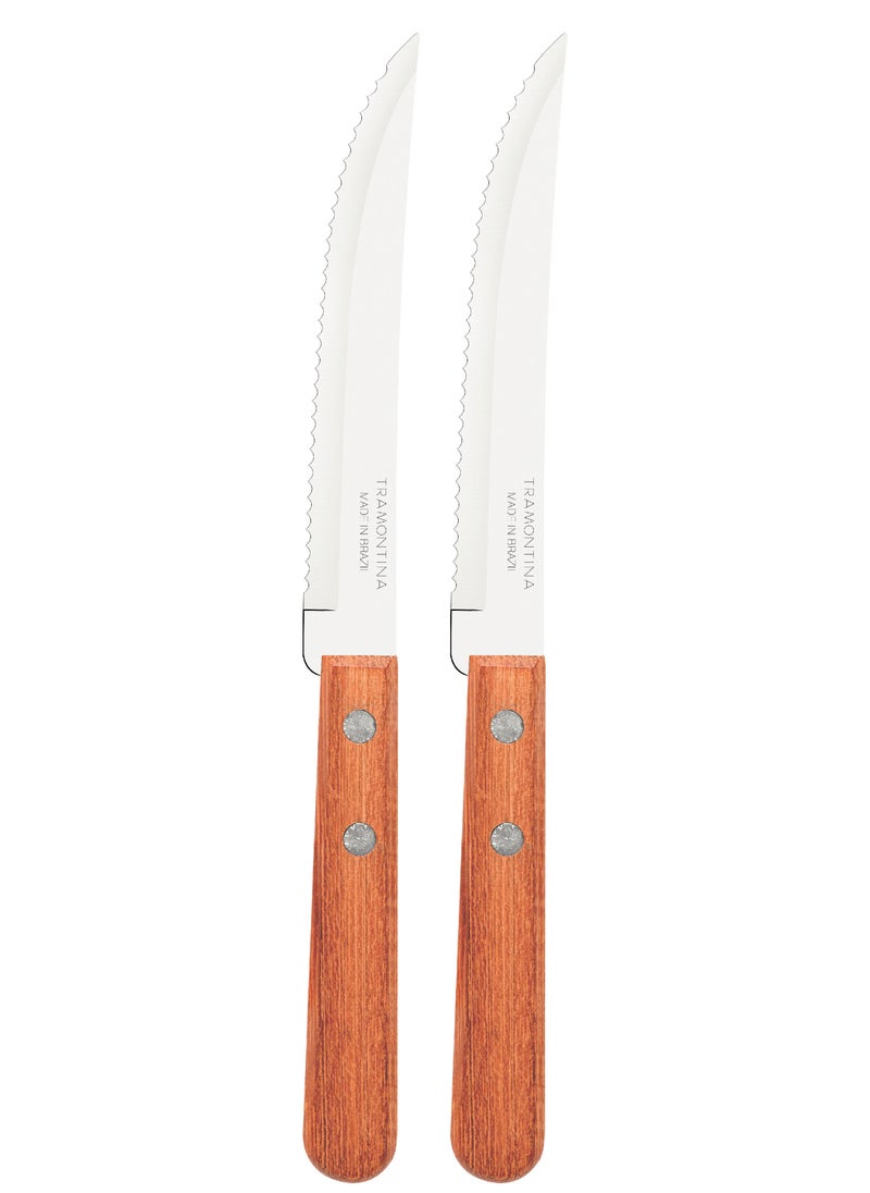 TRAMONTINA - Since 1911,Made in Brazil- Dynamic 2 Pieces Steak Knife Set with Stainless Steel Blade and Natural Wood Handle - Image 1